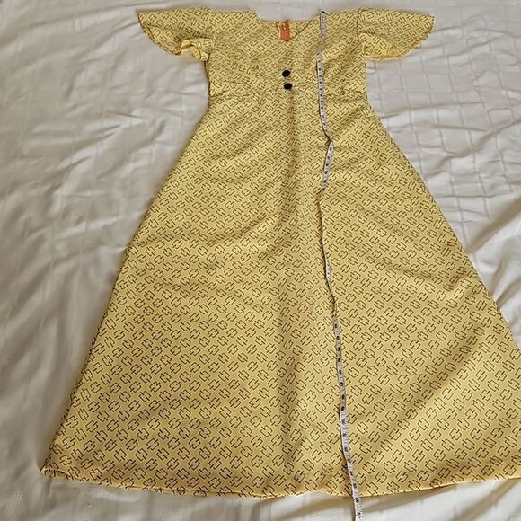 Vintage 1960s Custom-Made Women's Maxi Dress With Bell Short Sleeves Yellow Med - Picture 12 of 16
